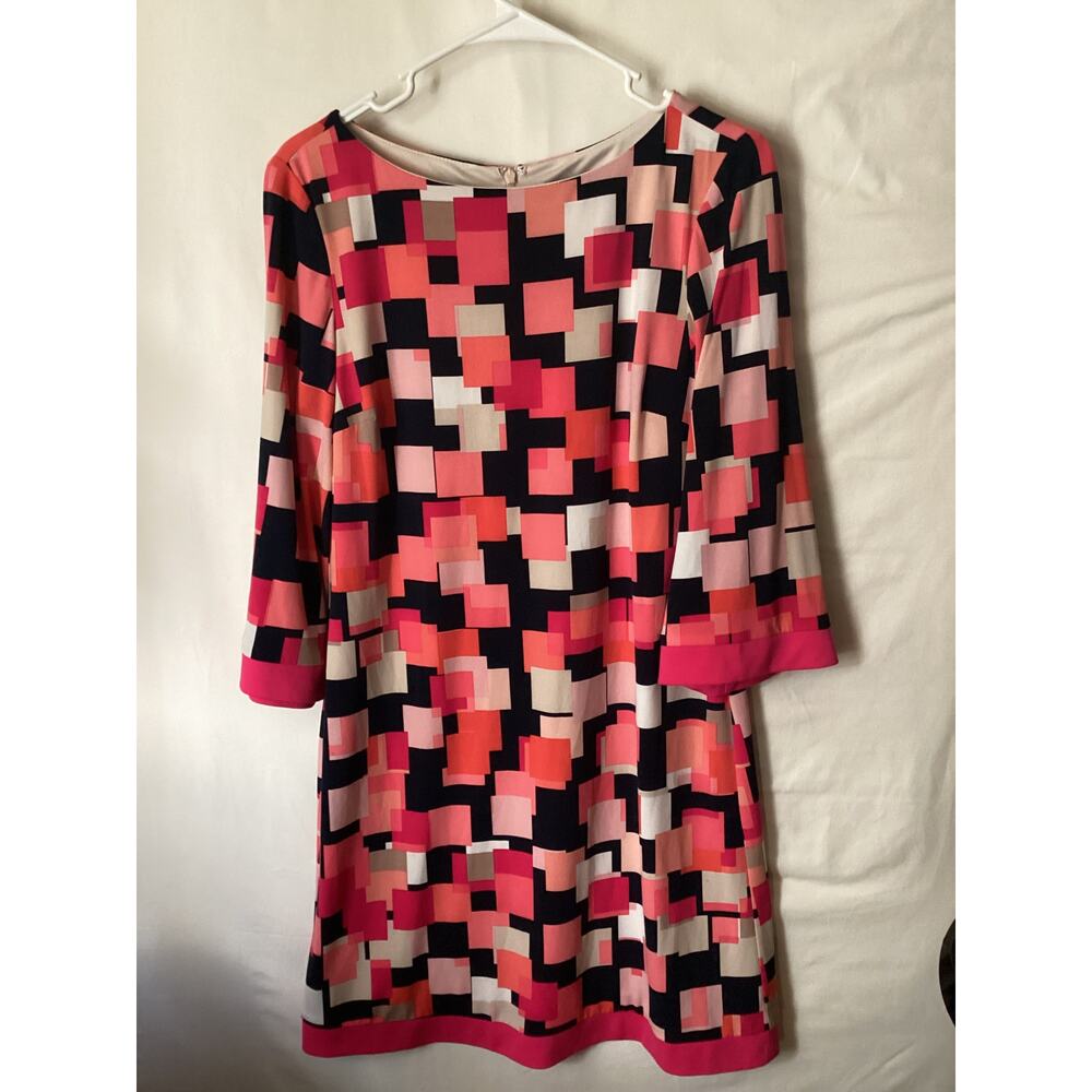 1171 Jessica Howard Shift Dress Lined Pink/White/Black Print Size 8